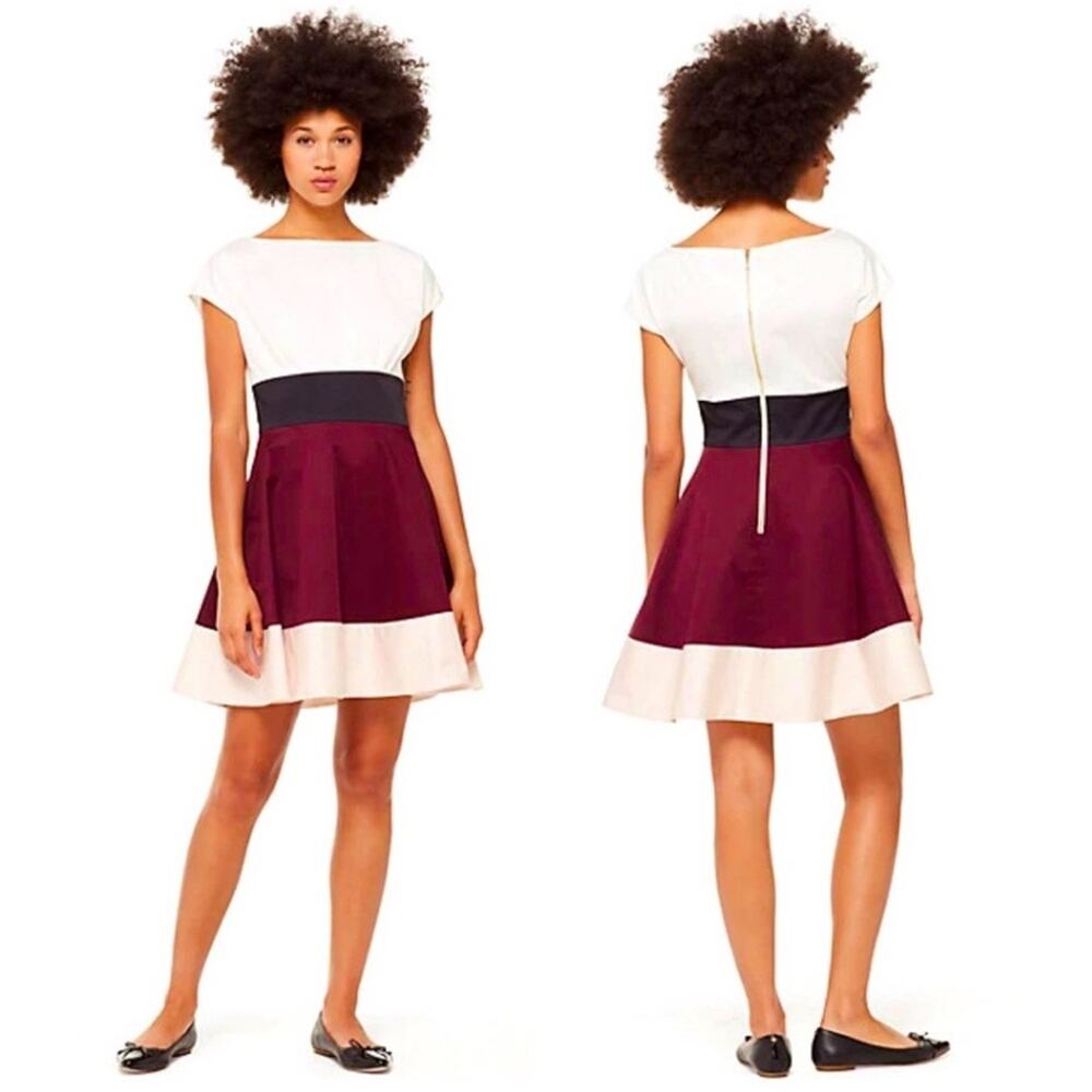 KATE SPADE COLORBLOCK FIORELLA STRIPED A-LINE FIT AND FLARE DRESS - SIZE:0 NWT